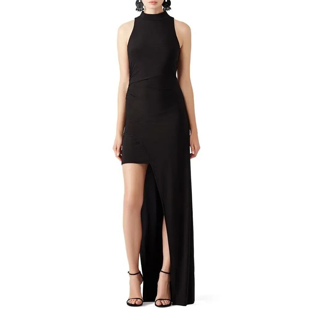 Laundry Halter Twisted Waist High Low Skirt Mini Maxi Dress Back Zip Up 8 Black